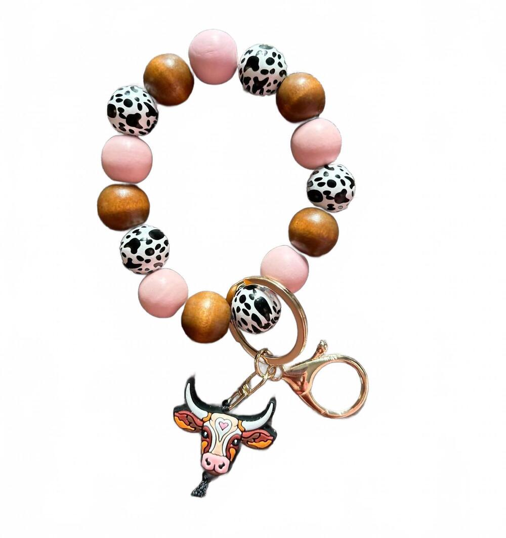 NEW JILLIAN INK women's longhorn focal bead wristlet keychain in pink multi